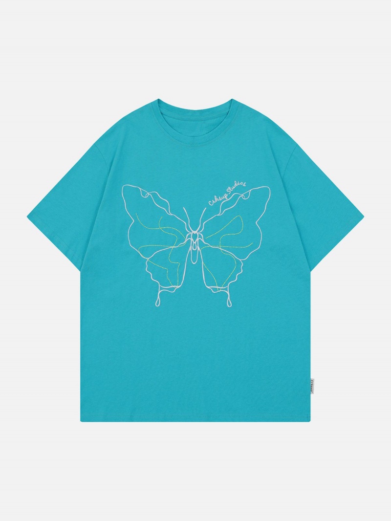 Blanche  T Shirts Aelfric Eden Embroidery Line Butterfly Tee - KQQ-3741293